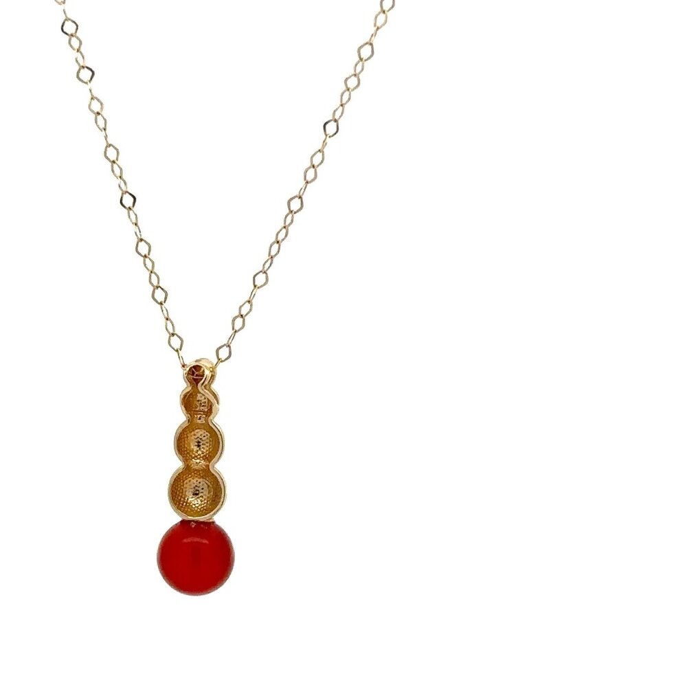 18K Yellow Gold Necklace Chain 17.5 inches Carnelian Ball Pendant - Picture 2 of 9